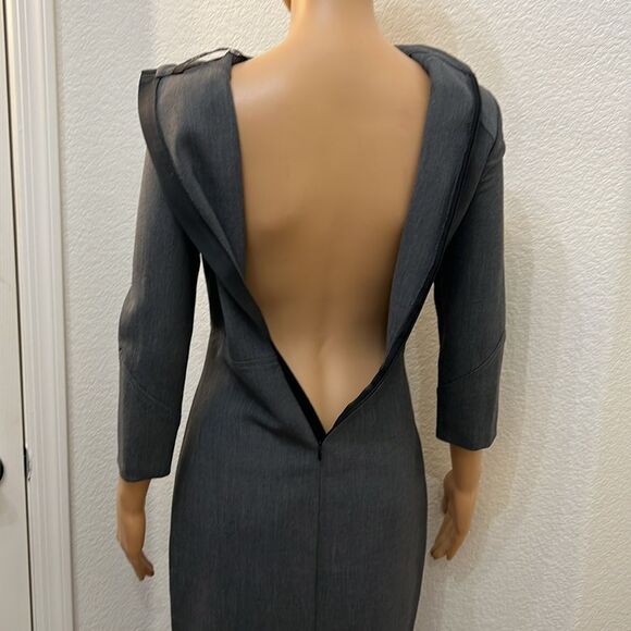 Zara Woman Dress Sz Small Gray 3/4 Sleeve Midi Button Accent Zipper Back Fitted - Picture 8 of 11